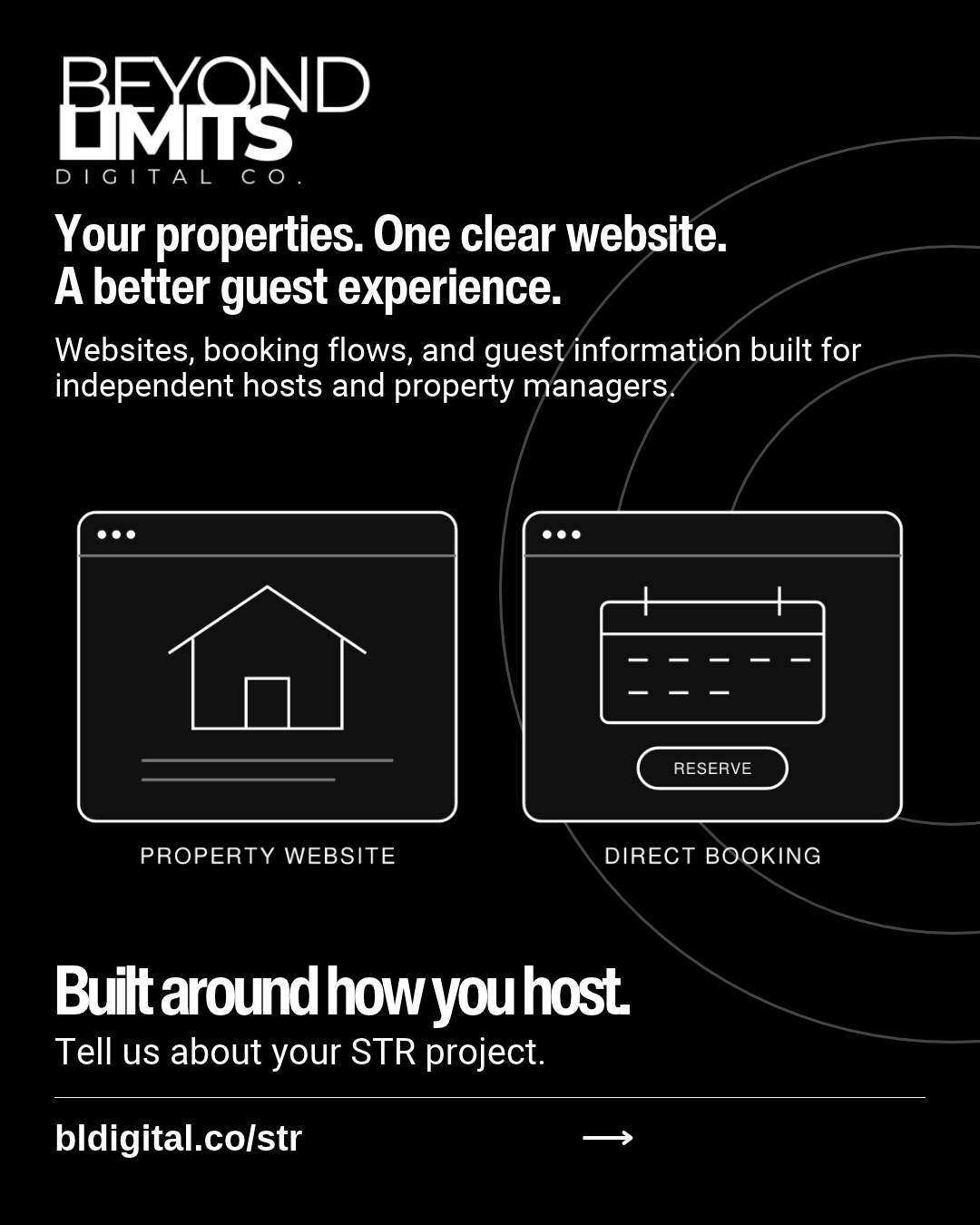 Vacation rental website and booking system graphic from Beyond Limits Digital Co.