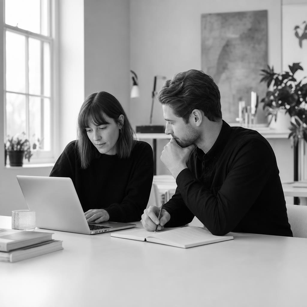 Two professionals collaborating at a desk